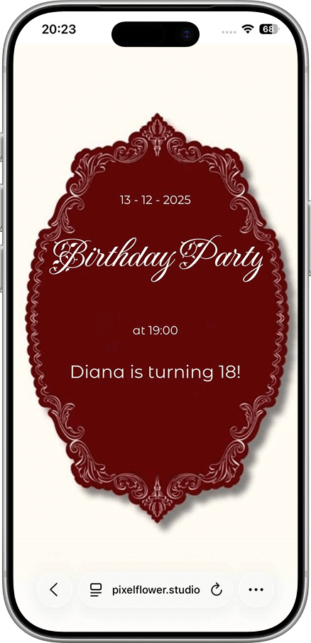 Скріншот сайту-запрошення на день народження